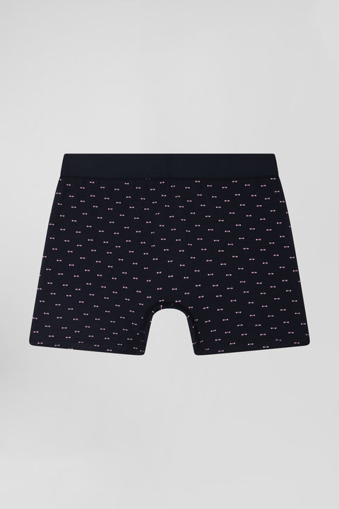 Boxer à micro motifs nœud papillon bleu marine et rose en coton stretch - Image 3