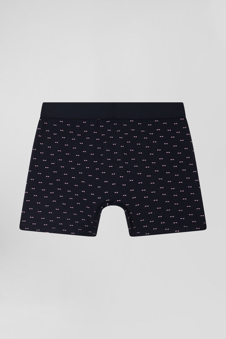 Boxer à micro motifs nœud papillon bleu marine et rose en coton stretch alt view