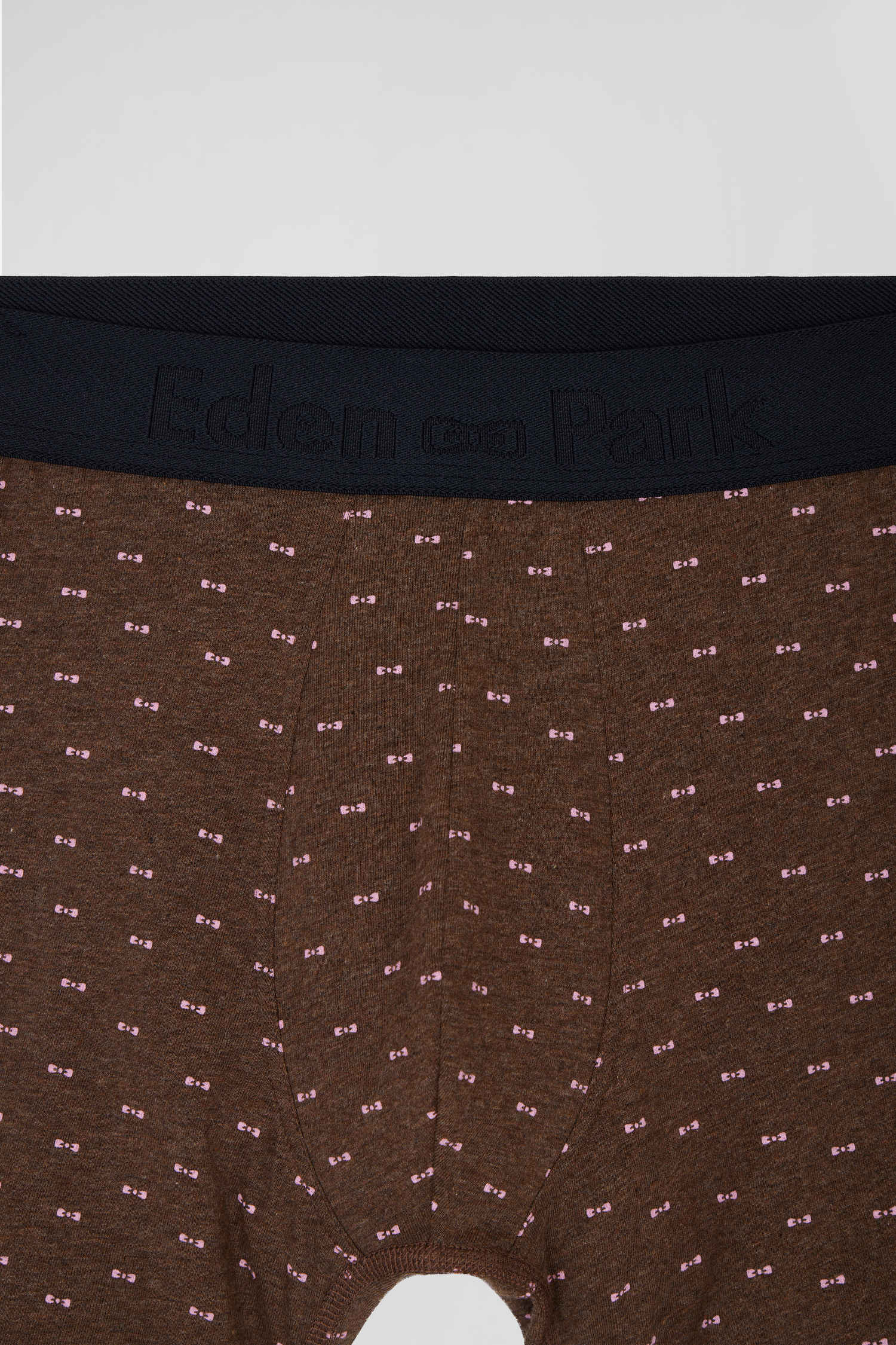 Boxer à micro motifs nœud papillon marron et rose en coton stretch