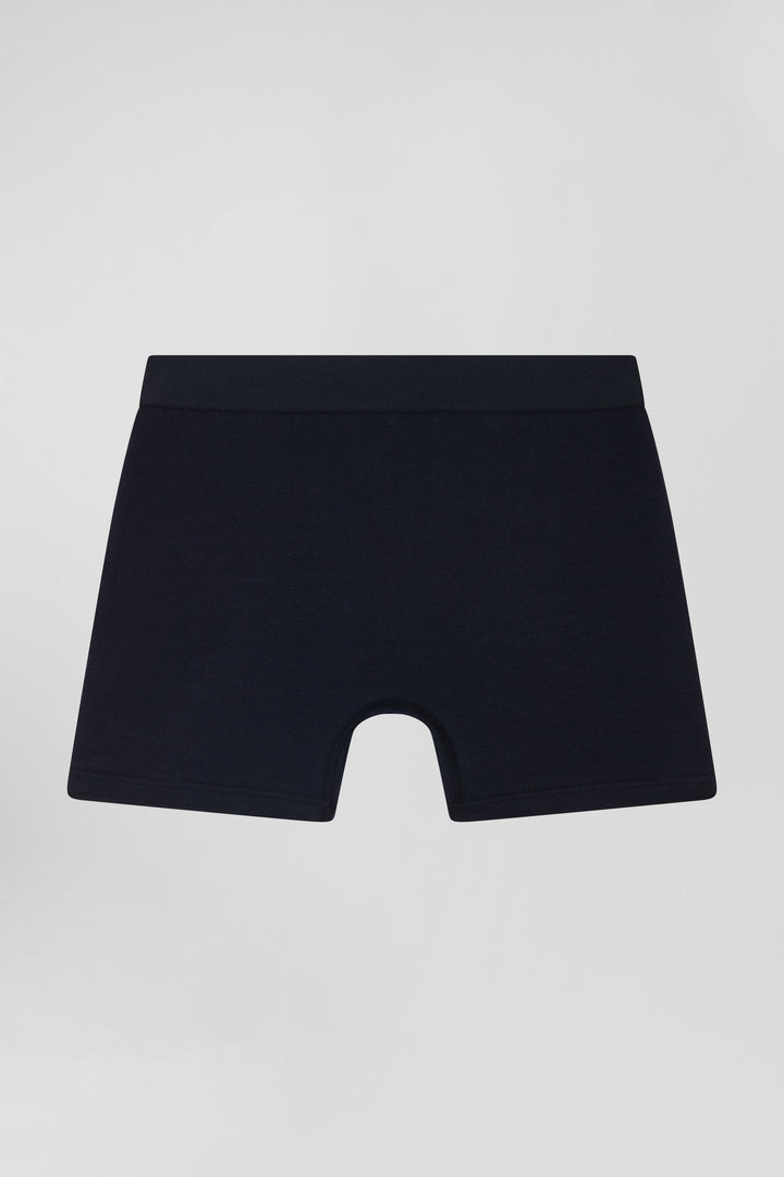 Boxer en coton stretch bleu marine à passepoil rose alt view