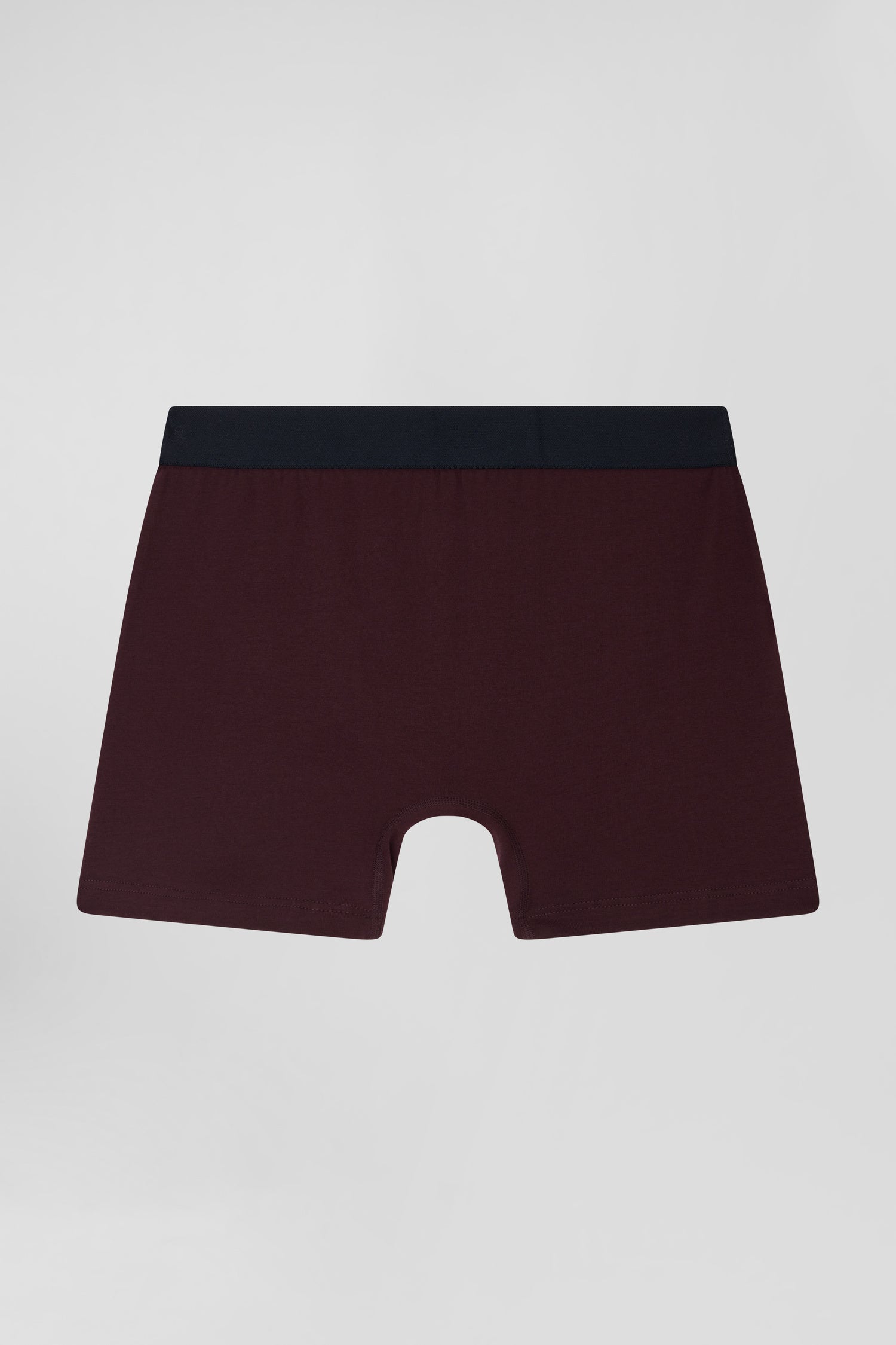 Boxer en coton stretch bordeaux à passepoil rose