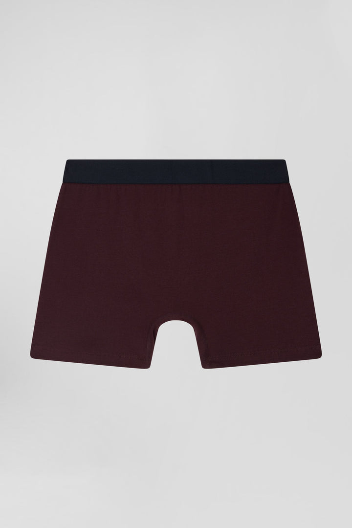 Boxer en coton stretch bordeaux à passepoil rose alt view