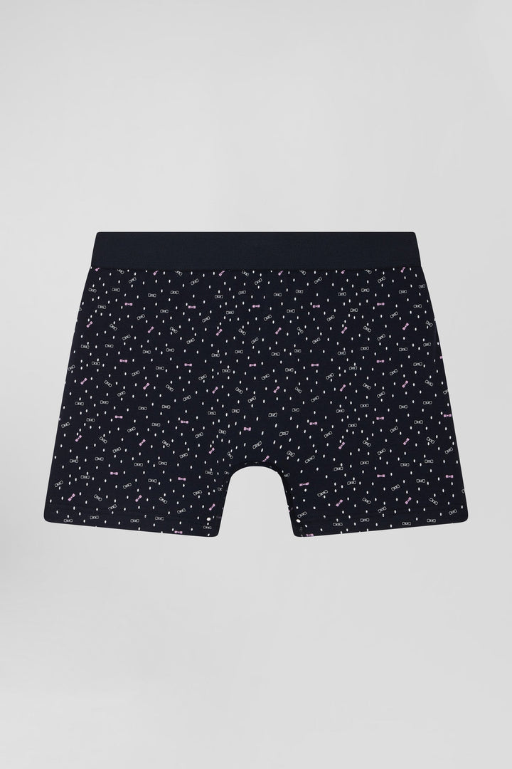 Boxer en coton stretch bleu marine micro-motifs nœuds papillon alt view