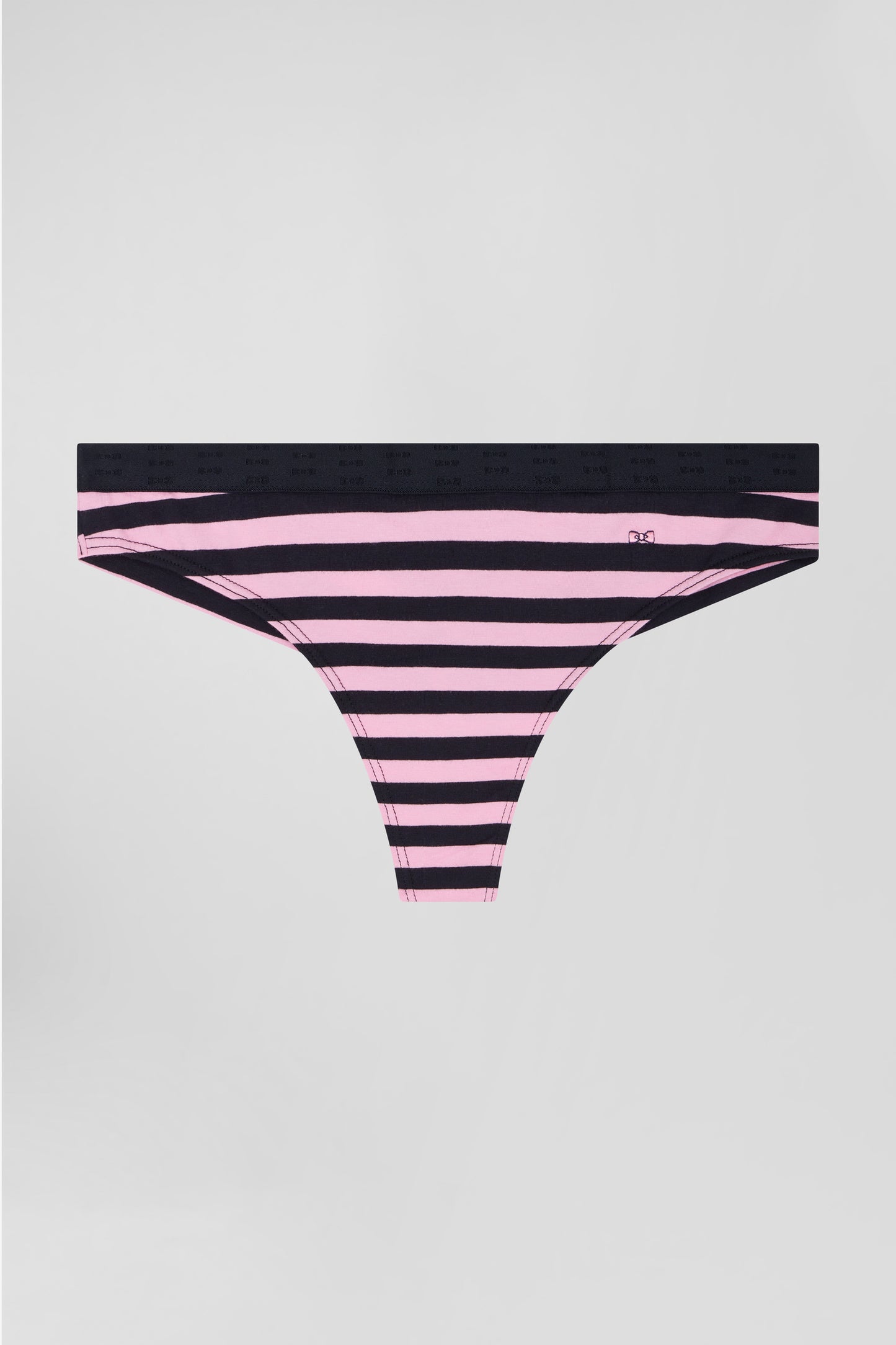 Navy blue and pink striped stretch cotton jersey thong