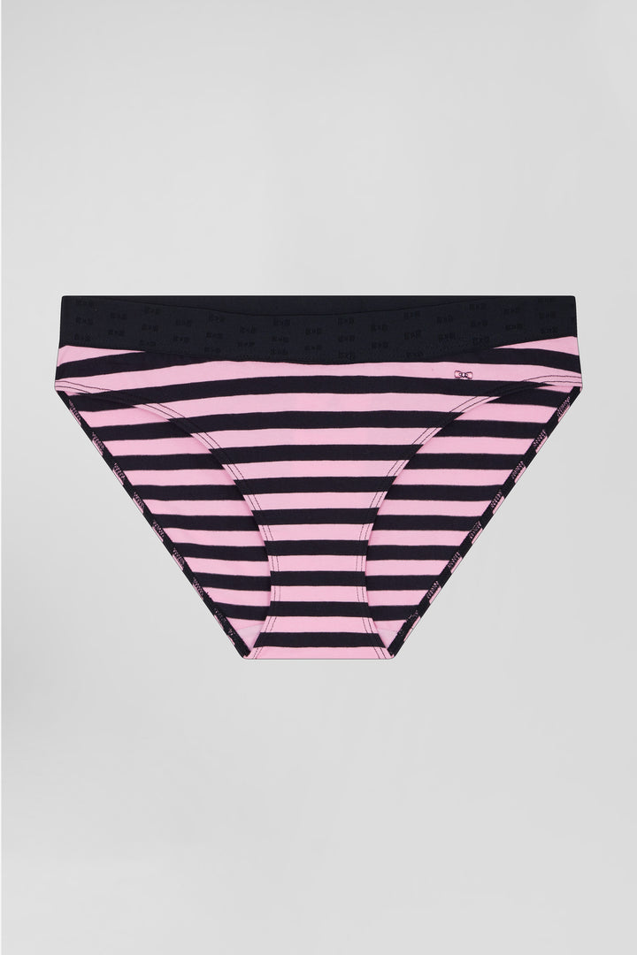 Navy blue and pink striped stretch cotton jersey brief