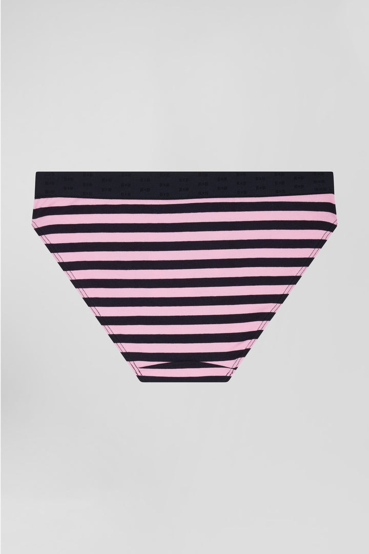 Navy blue and pink striped stretch cotton jersey brief