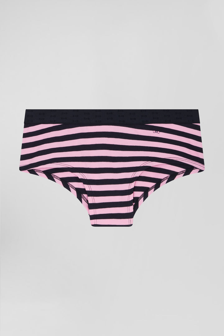 Navy blue and pink striped stretch cotton jersey shorty brief