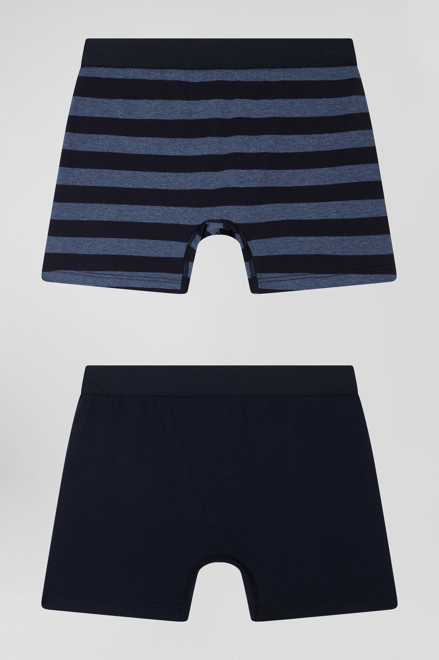 Lot de 2 boxers en coton stretch uni et cerclé bleu foncé - Image 2