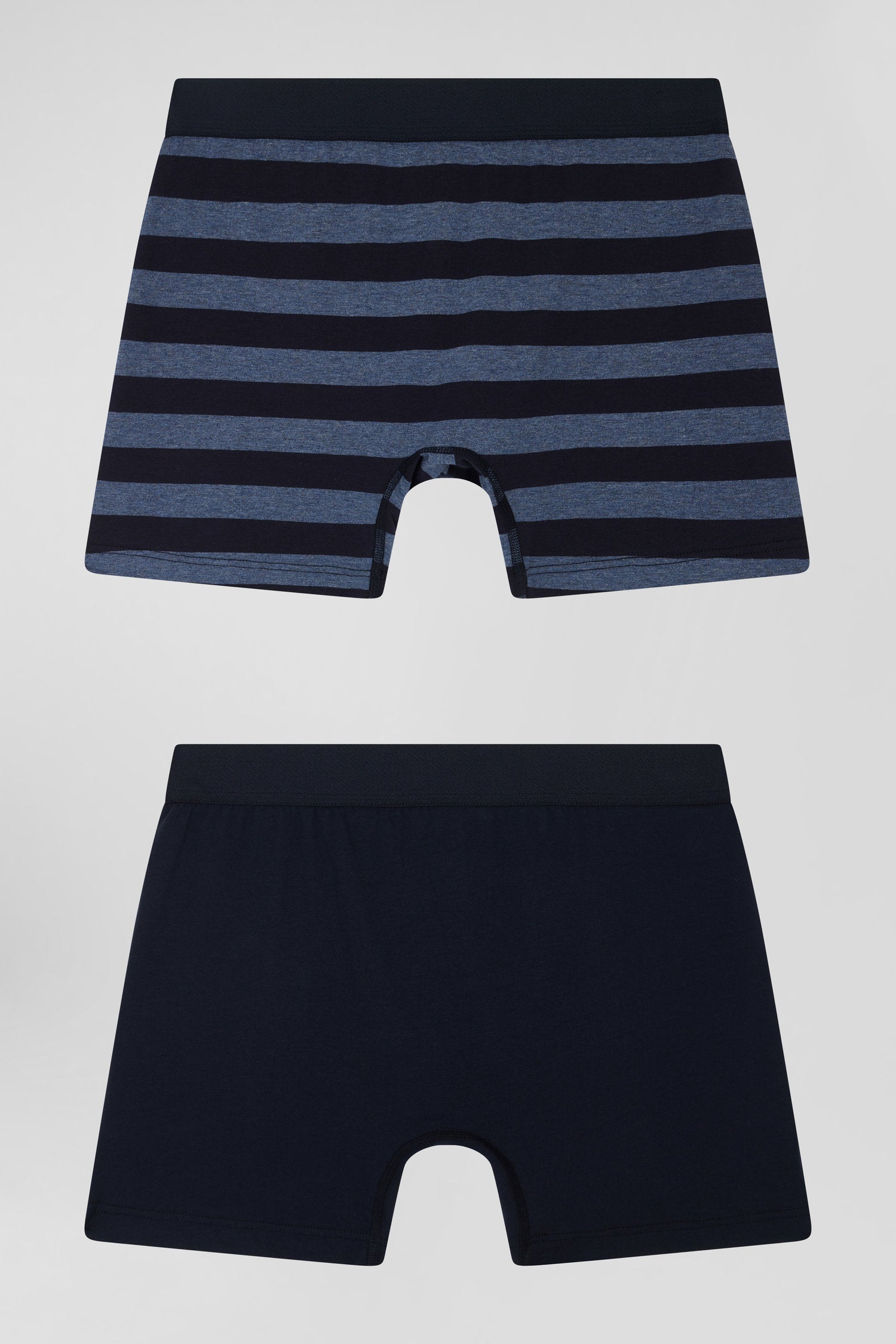 Lot de 2 boxers en coton stretch uni et cerclé bleu foncé