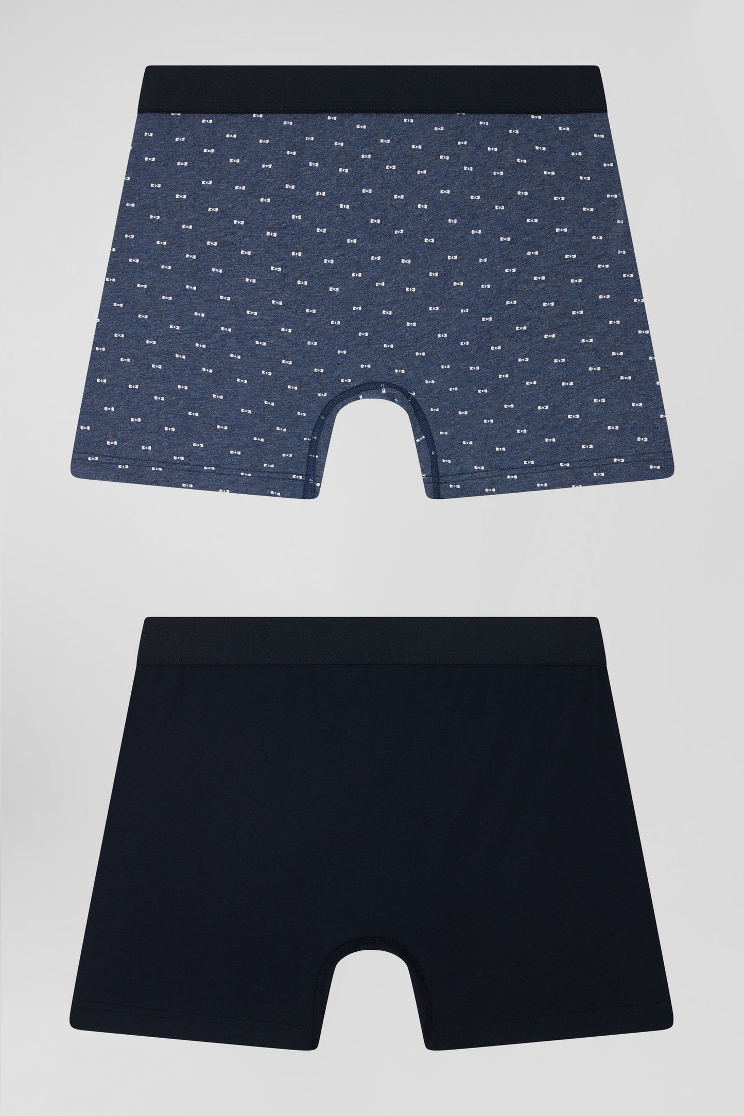 Lot de 2 boxers en coton stretch uni et micro-motifs bleu foncé - Image 2