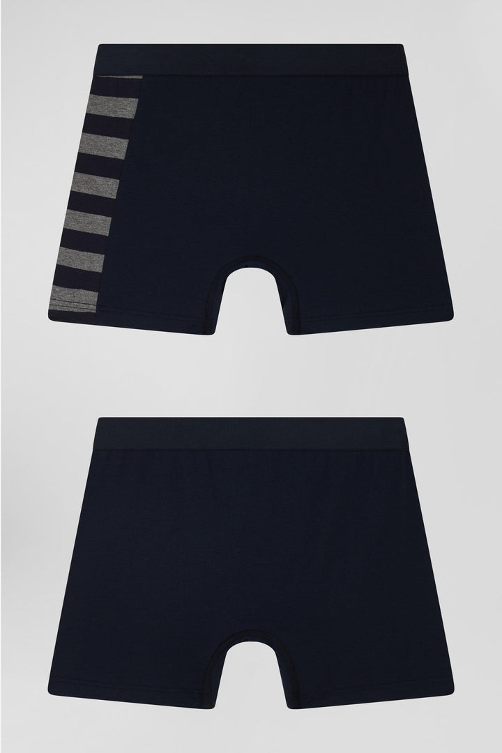 Lot de 2 boxers bleu marine détails cerclés gris en coton stretch alt view