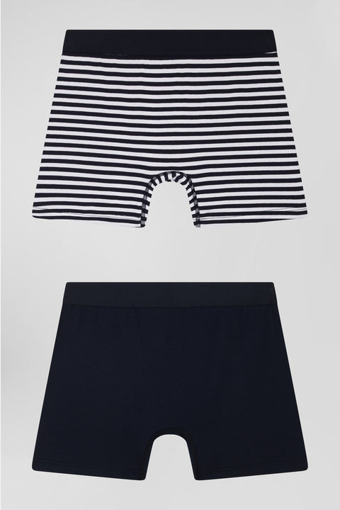 Set of 2 white and striped stretch cotton boxers - Image 2