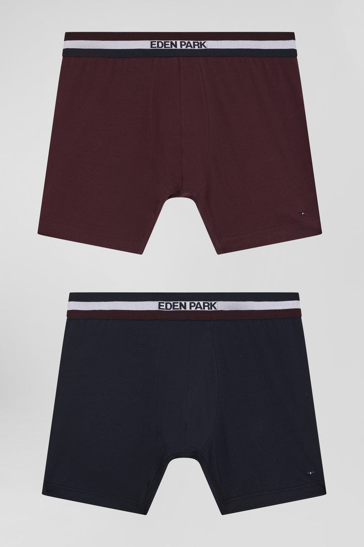 Lot de 2 boxers en coton stretch élastique tricolore bordeaux