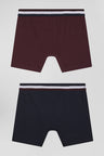 Lot de 2 boxers en coton stretch élastique tricolore bordeaux