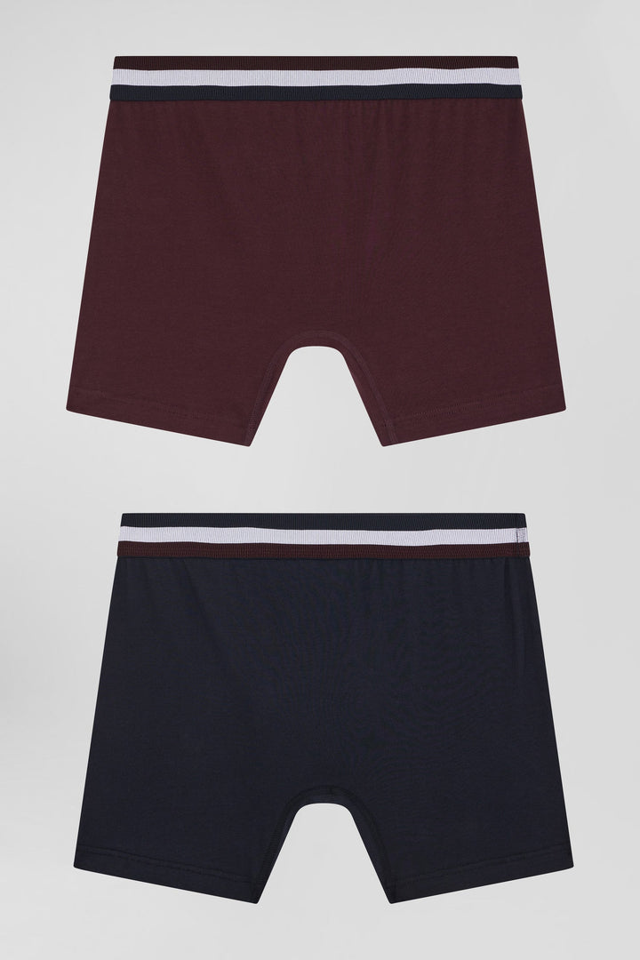 Lot de 2 boxers en coton stretch élastique tricolore bordeaux alt view