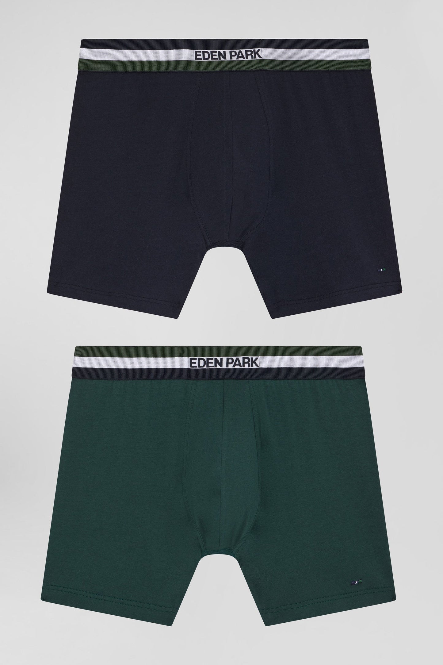 Lot de 2 boxers en coton stretch élastique tricolore vert - Image 1