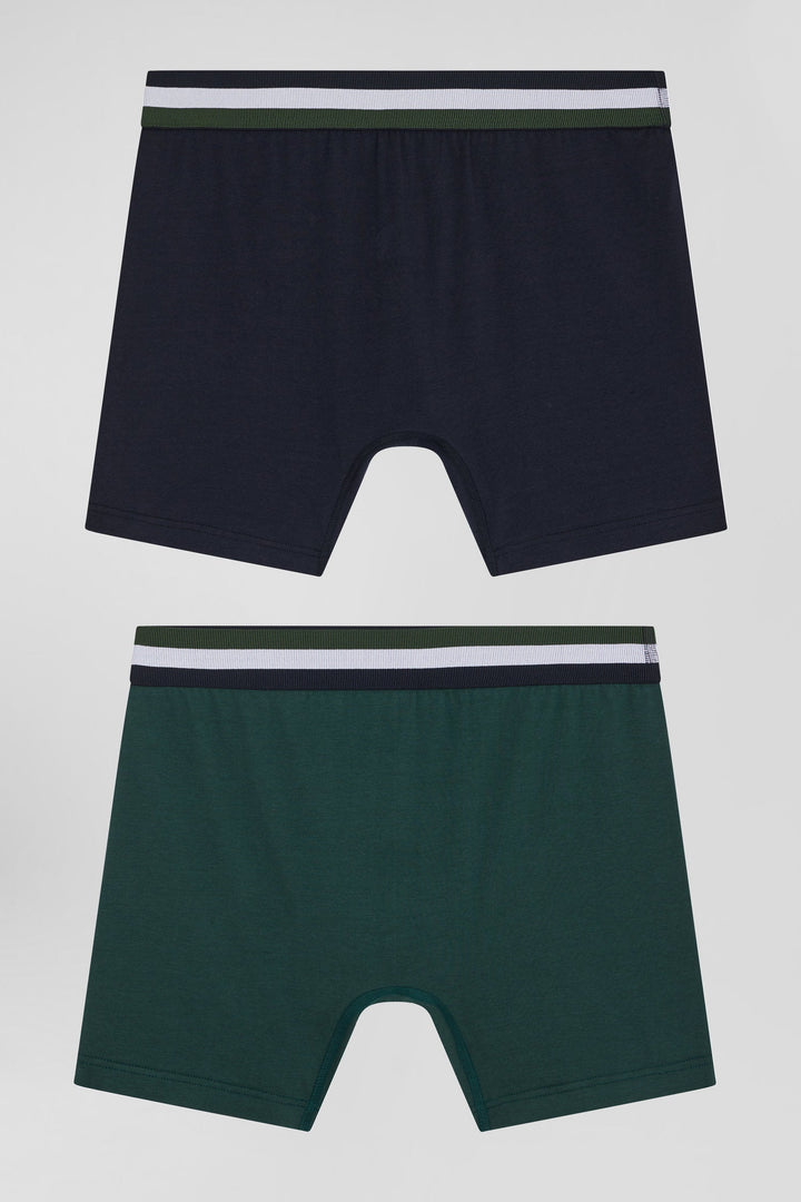 Lot de 2 boxers en coton stretch élastique tricolore vert alt view