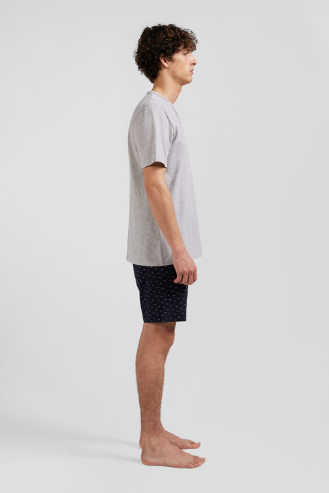 Grey short cotton pajamas with micro pattern shorts - Image 3