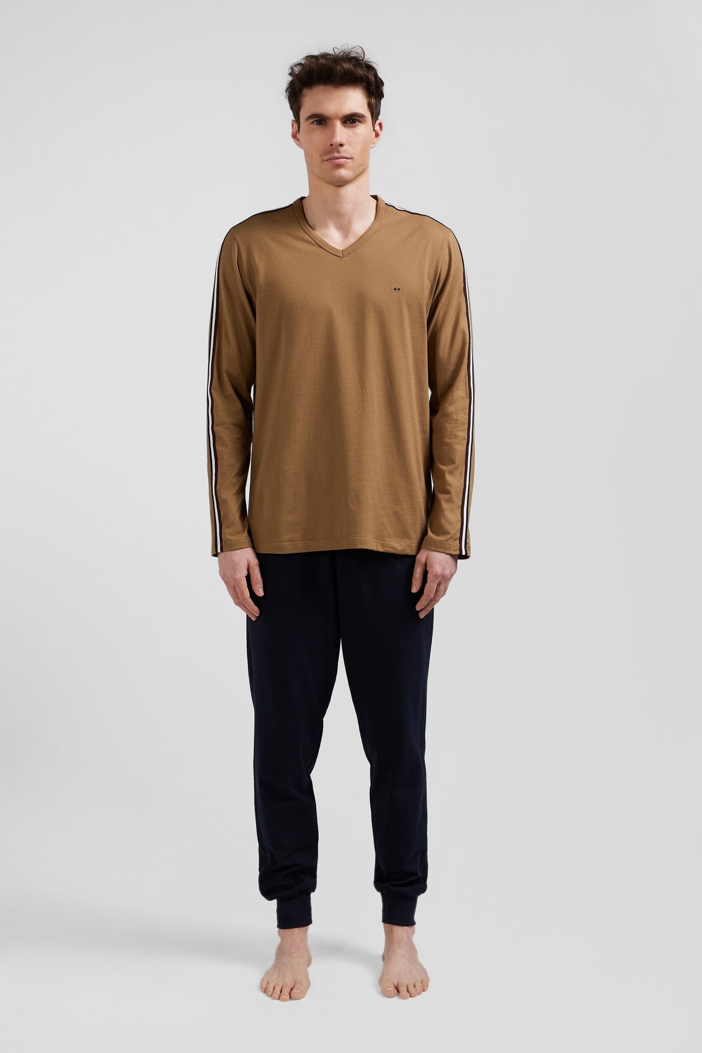 Pyjama long en coton camel - Image 1