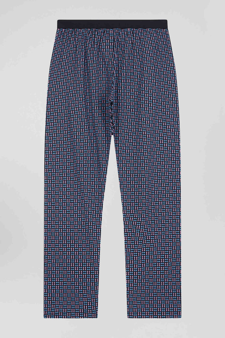 Pyjama long en coton marine pantalon à carreaux alt view