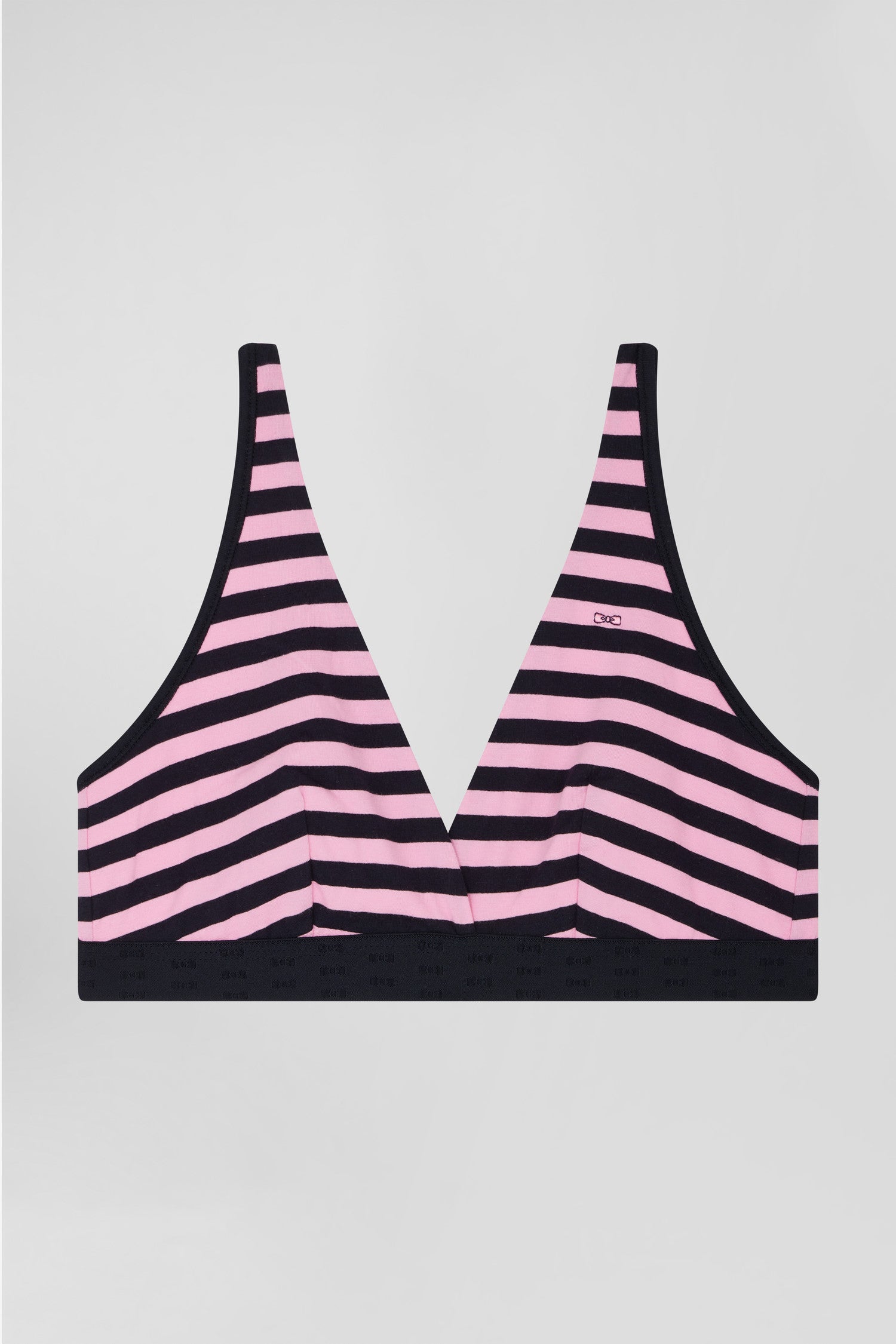 Navy blue and pink striped stretch cotton jersey bra