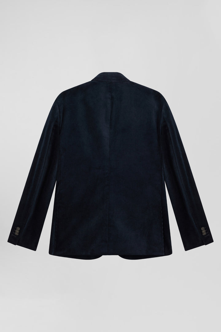 Navy blue stretch cotton velvet jacket Modern fit