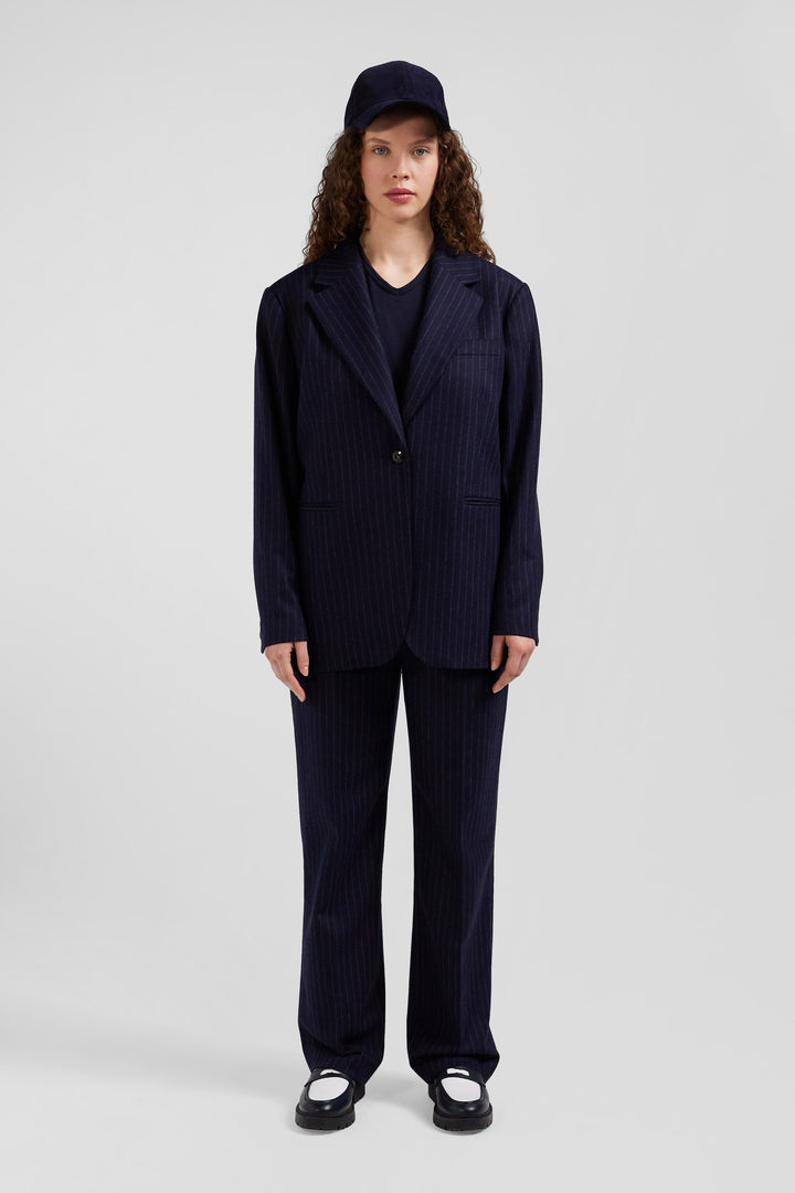 Navy blue striped wool blazer Oversized fit