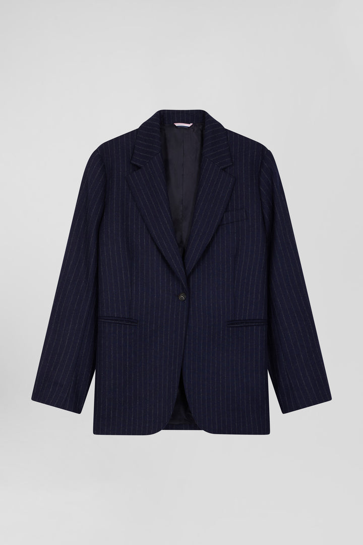 Navy blue striped wool blazer Oversized fit