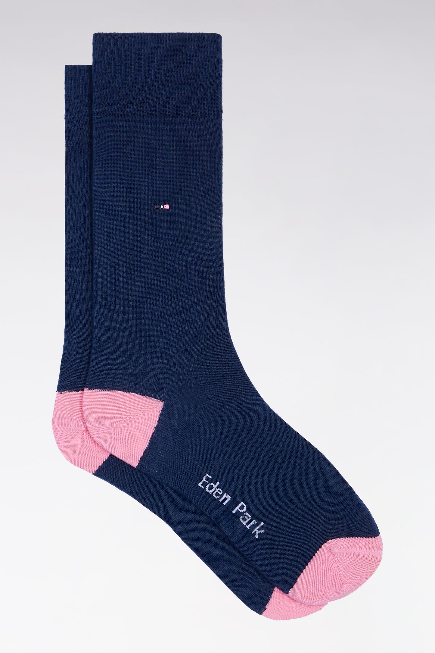 Navy stretch cotton blend socks with pink reinforcements