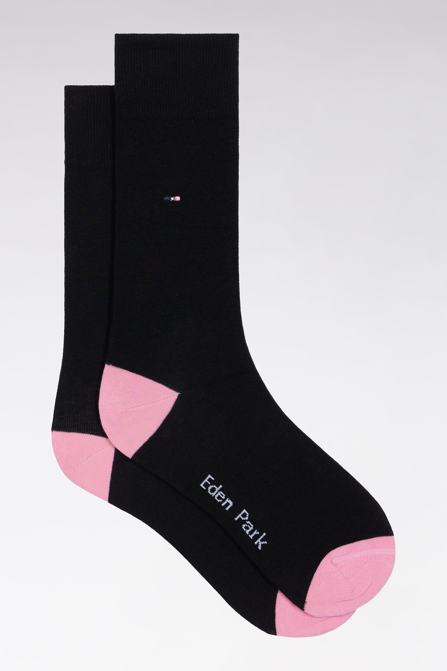 Black stretch cotton blend socks with pink reinforcements