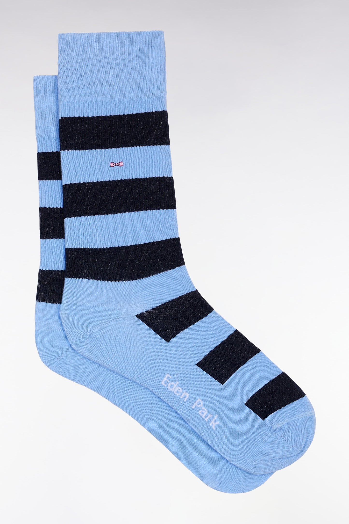 Set of three pairs of sky and navy striped socks