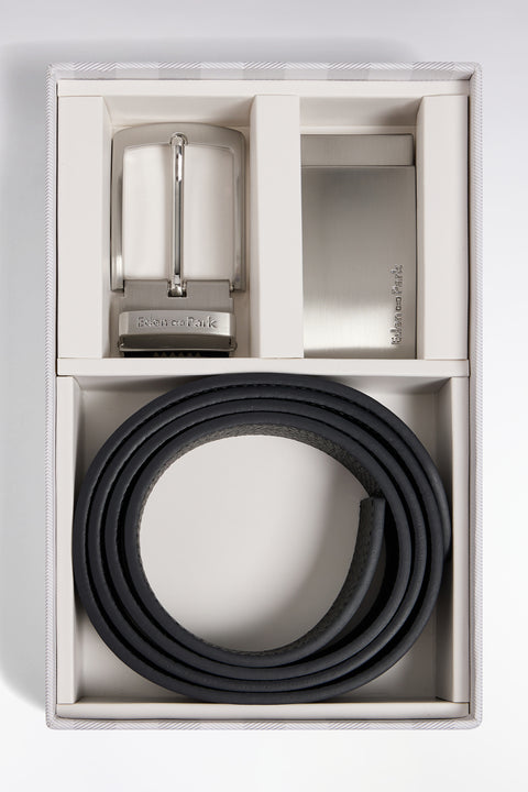 Coffret ceinture en cuir réversible et boucles en métal argenté - Image 2