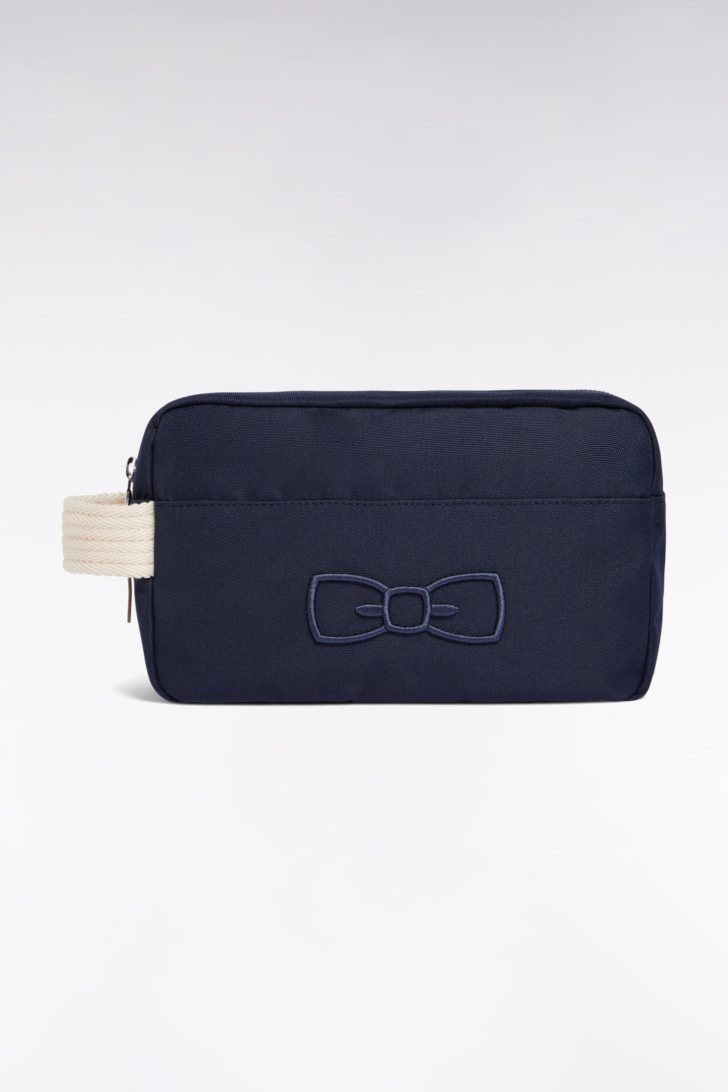 Trousse de toilette en toile marine broderie nœud papillon
