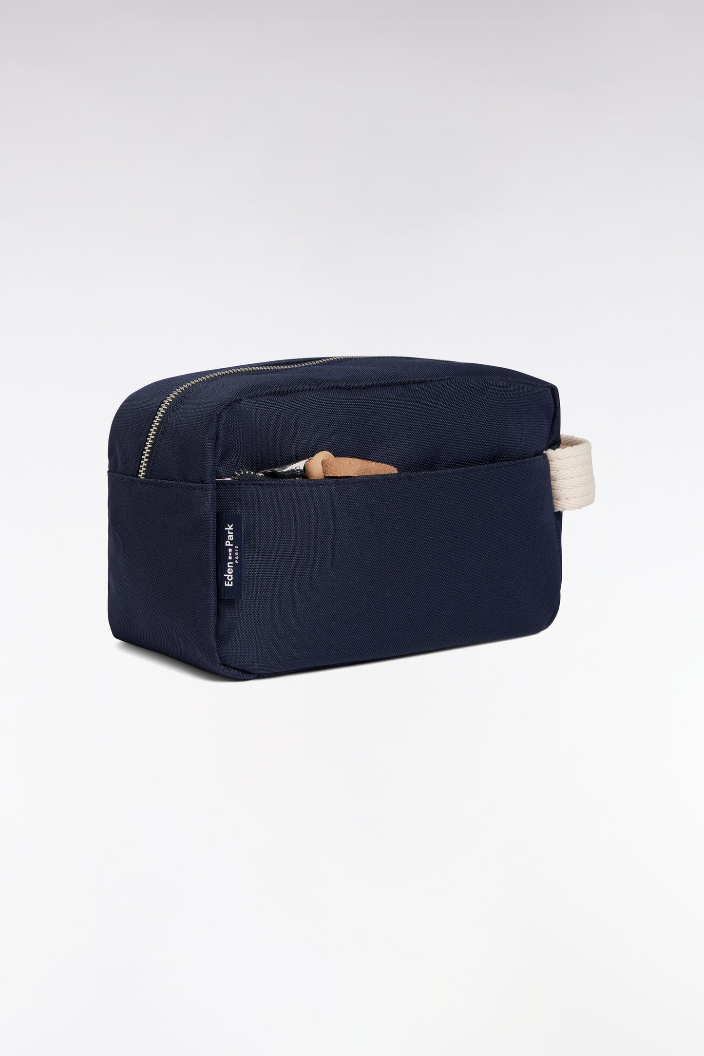 Trousse de toilette en toile marine broderie nœud papillon