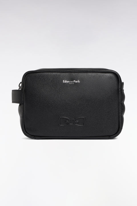 Trousse de toilette en cuir grainé noir - Image 1