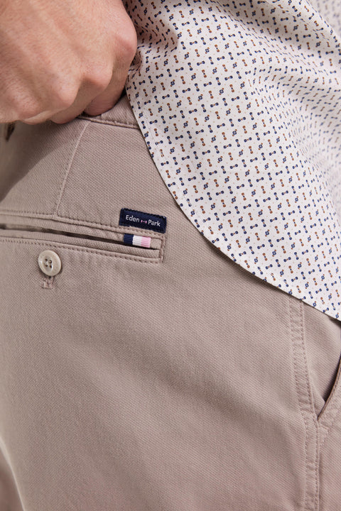 Pleatless chino pants in light beige stretch cotton - Image 3