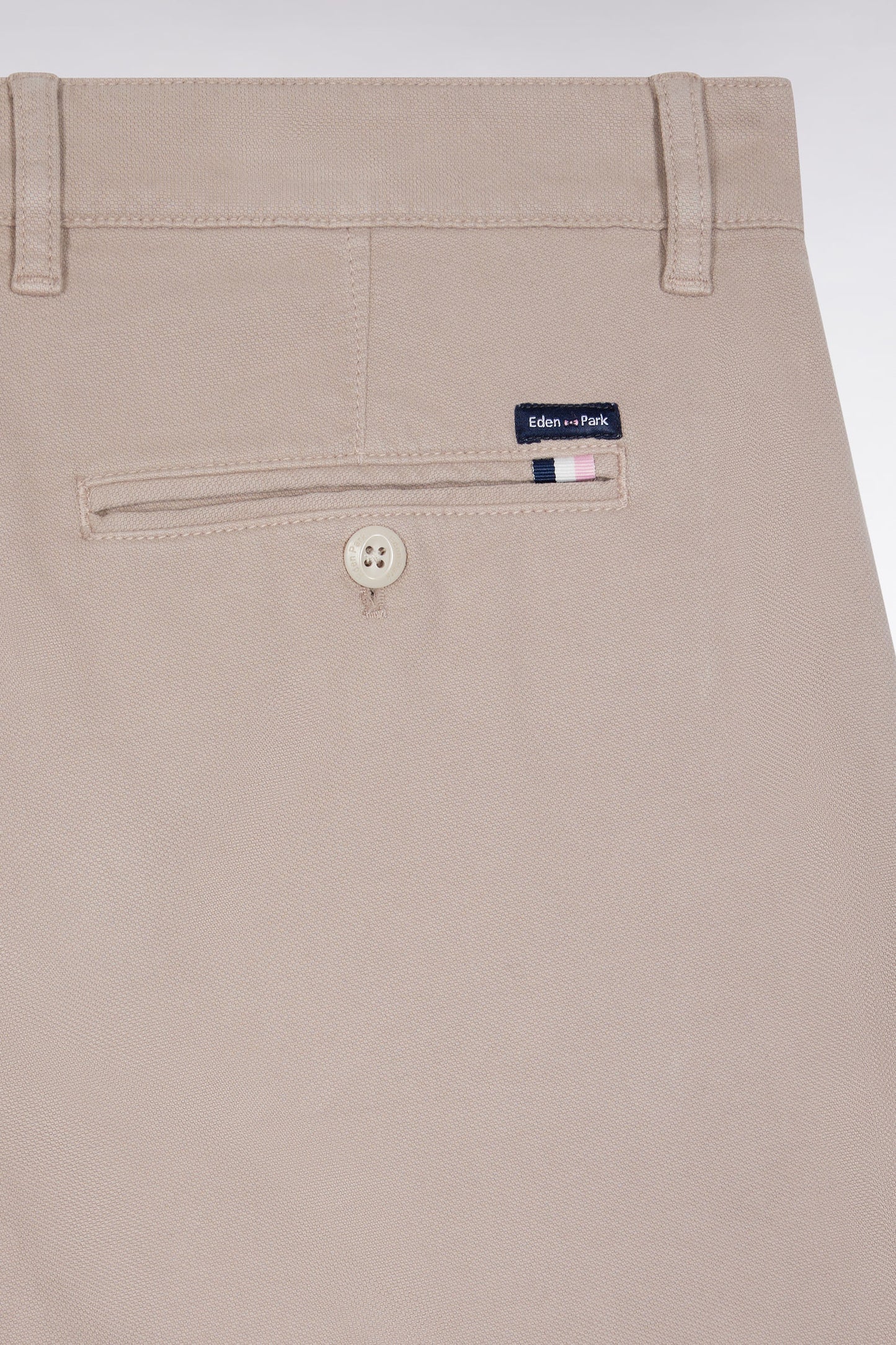 Pleatless chino pants in light beige stretch cotton