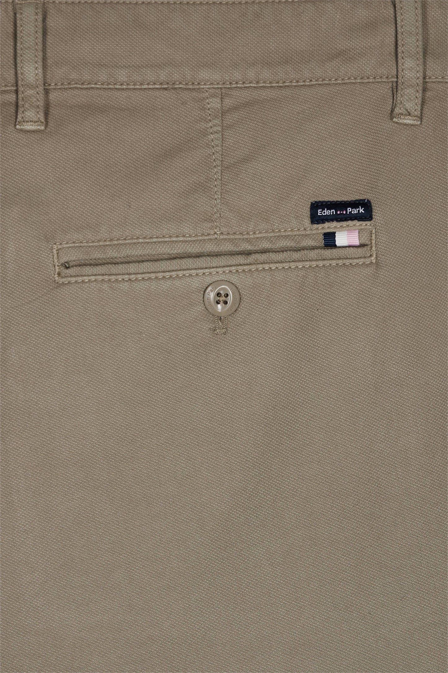 Pleatless chino pants in olive green stretch cotton