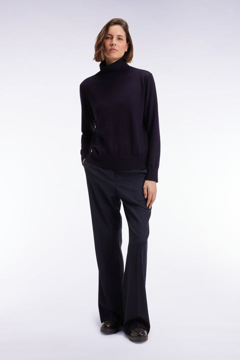Pantalon flare en flanelle de laine stretch marine - Image 3