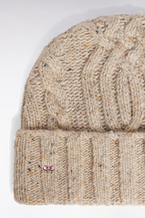 Bonnet en laine vierge et alpaga torsadé beige chiné - Image 2