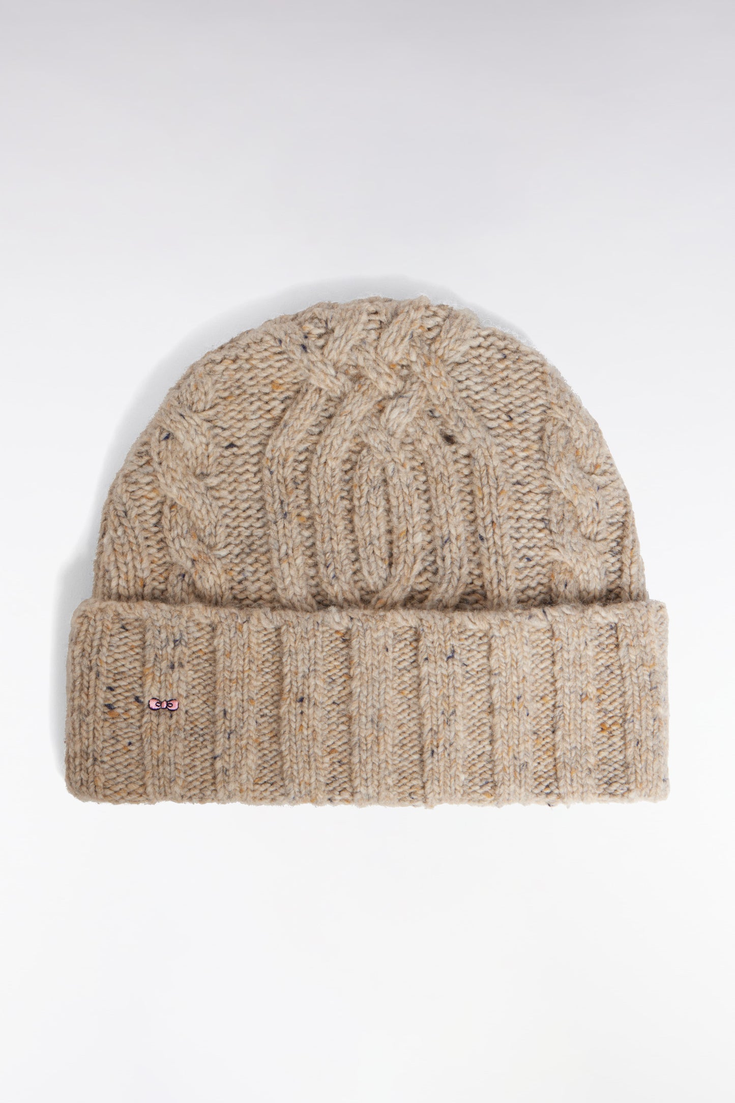 Bonnet en laine vierge et alpaga torsadé beige chiné