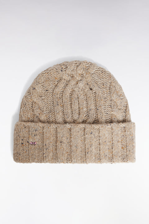 Bonnet en laine vierge et alpaga torsadé beige chiné - Image 1