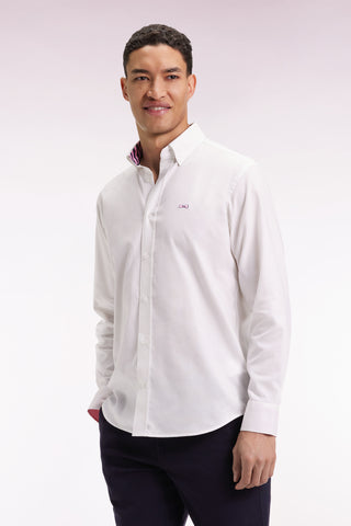 Chemise en coton pinpoint blanche broderie 10 dos coupe droite