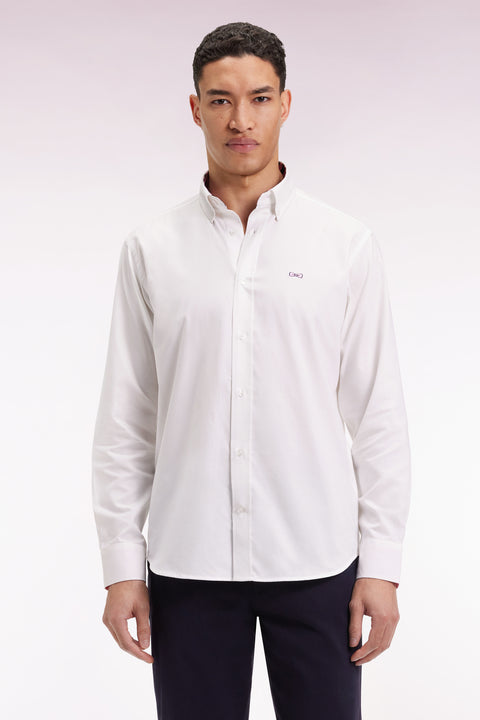 Chemise en coton pinpoint blanche broderie 10 dos coupe droite - Image 1