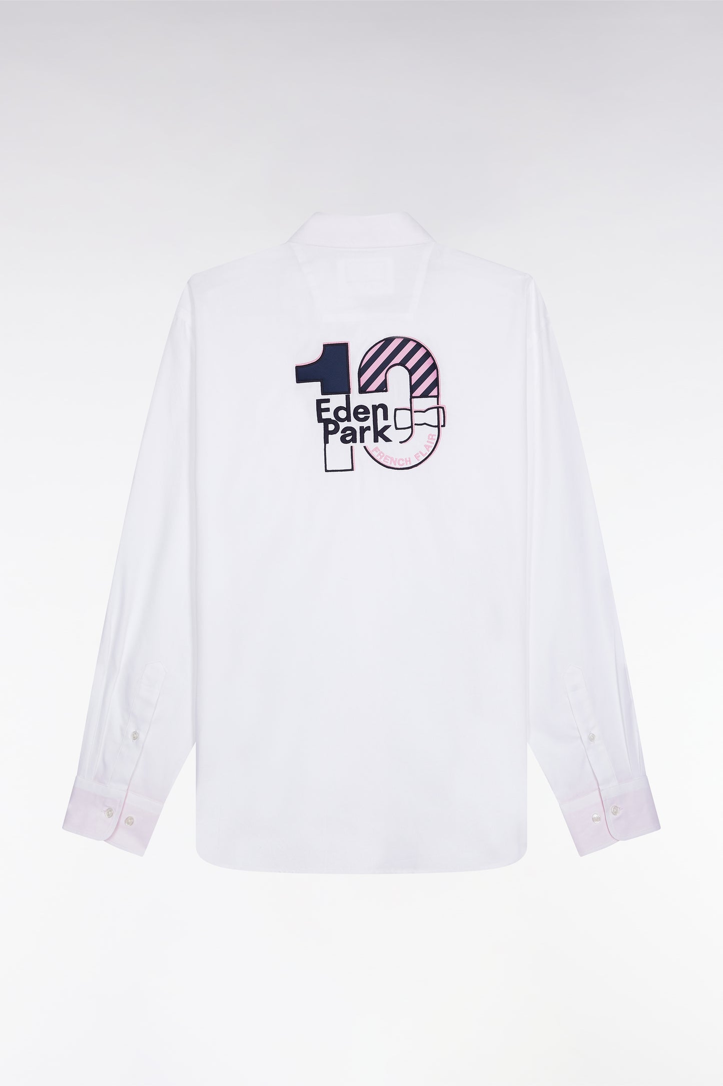 Chemise en coton pinpoint blanche broderie 10 dos coupe droite