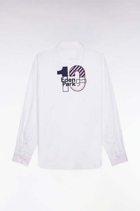 Chemise en coton pinpoint blanche broderie 10 dos coupe droite - Image 2