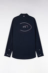 Chemise en coton pinpoint marine broderie dos coupe droite