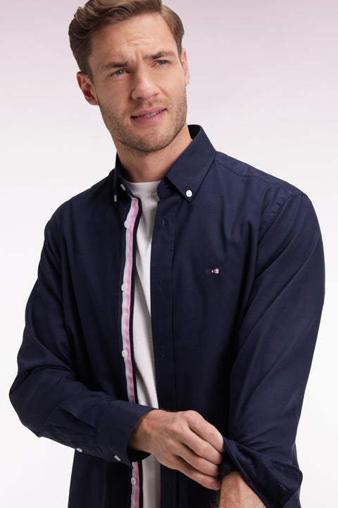 Chemise en coton pinpoint marine broderie dos coupe droite - Image 3