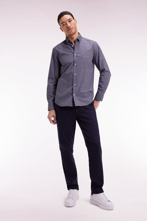 Chemise en coton marine à micro-motifs graphiques coupe droite - Image 3