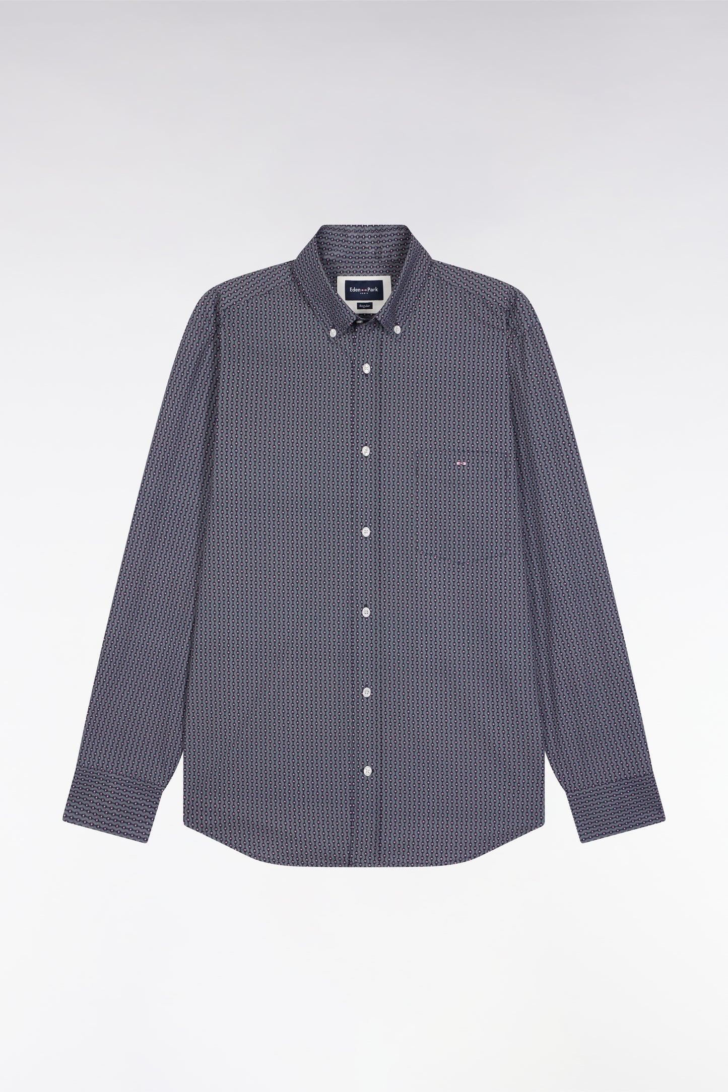 Chemise en coton marine à micro-motifs graphiques coupe droite